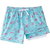 LIBREDGE Boys Swim Trunks Little Boys Stretch Swim Shorts Kids Bathing Suit with Compression Boxer Liner Quick Dry 5-12Y