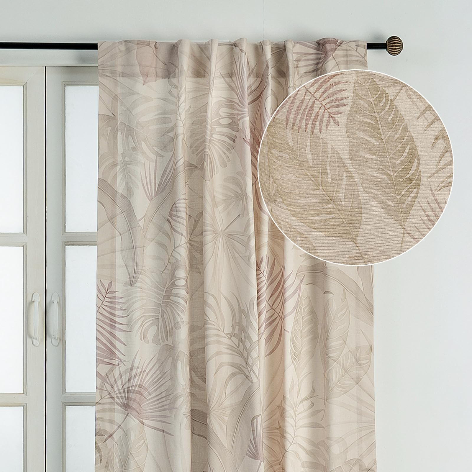 Maison d' Hermine Curtains for Living Room 100% Cotton 96 inch Length One Panel Light Filtering Curtains for Windows with Rod and Loop Pockets Gifts for Mothers Day (Creole - Beige, 50" W x 96" L) Image