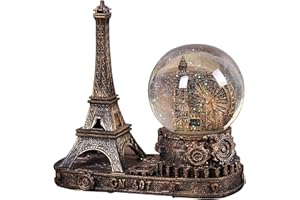 IUXROBU Eiffel Tower Snow Globe with Twinkle Lights Birthday Gift Retro Ferris Wheel Crystal Ball Home Decoration for Desktop Bookshelf Floating Tabletop Ornaments (B-Gold)