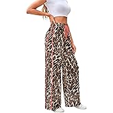 Women Pants Leopard Print Casual Pants Going Out Wide Leg Pants High Waisted Cheetah Pants for Women