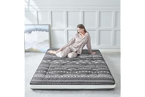 INFINICE Japanese Floor Mattress Futon Mattress, Extra Thick Roll Up Mattress Bed Topper Mat for Guest, Lounger or Travel, Bohemia Black, Full-XL