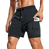 CRZ YOGA Mens 2 in 1 Long Liner Shorts 5" - Lined Running Quick Dry for Workout Gym Basketball Athletic with Pockets