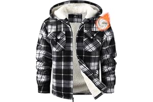 Ceoutdoor Mens Flannel Hoodie Jacket Fleece Lined Flannel Shirt Plaid Zip Up Sherpa Hooded Sweatshirt Warm Winter Coat