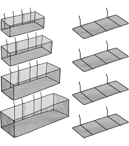 4 Pcs Metal Pegboard Baskets Bins Set Multiple Size Black Metal Wire Shelves Hooks To Pegboard For Storage Organize Tools, Workbench, Accessories, Garage Wall Mount Organizer Attachments - View #10