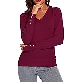 Spicy Sandia Women's V Neck Sweaters Long Sleeve Lightweight Pullover Knit Shirt Essential Top Dressy Casual