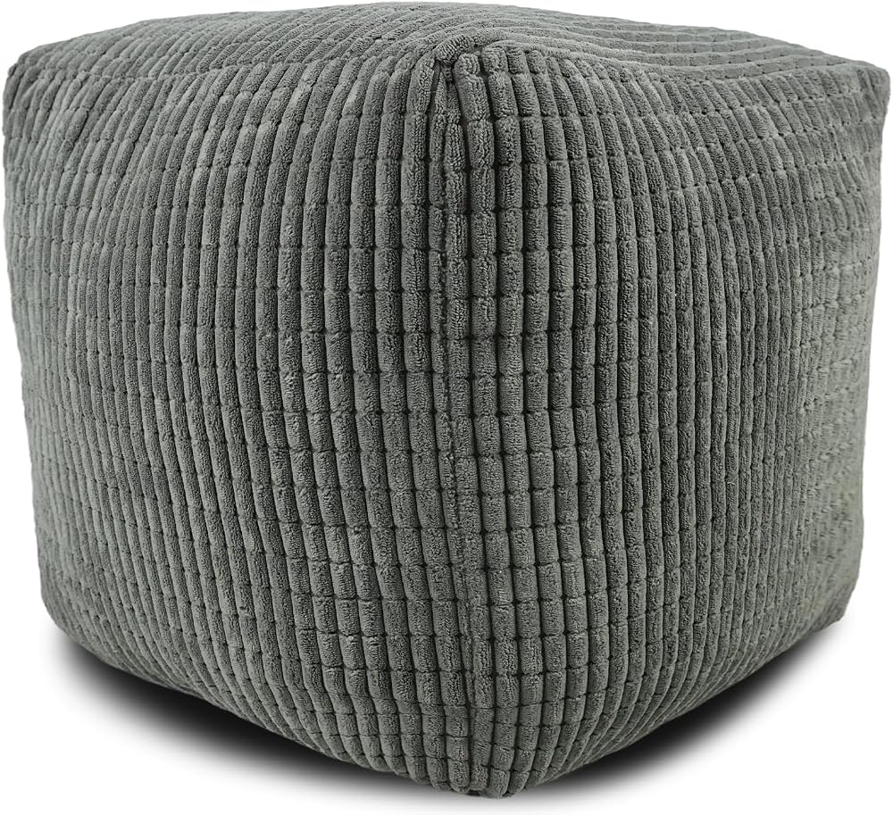 iSTYLE Cord Jumbo Footstool 40x40cm Charcoal Square Ottoman