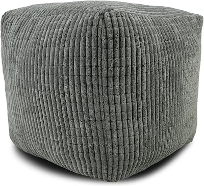 iSTYLE Cord Jumbo Footstool 40x40cm Charcoal Square Ottoman