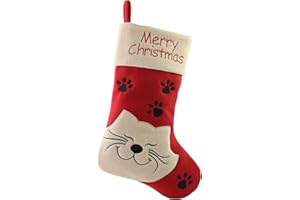 WEWILL 18’’ Cat Felt Christmas Stockings Paws Embroidered for Pets Kitty Red Xmas Stocking Gift Bag Cuff Lovely Home Holiday Decoration