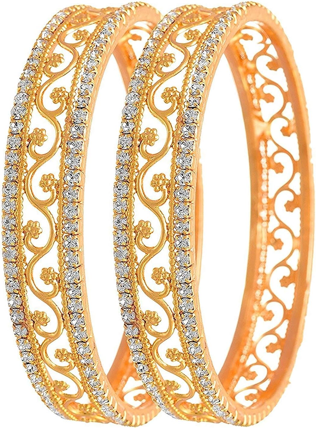 Love Lady Studded Diamond Gold Plated Bangles for Women (Golden) Model No - LOL1111