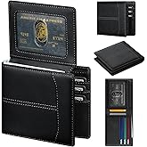 furid Leather Card Wallet For Men Slim: RFID Minimalist Bifold Credit Card Holder with 2 ID Windows - Front Pocket Wallets for Men - Gifts for Husband Father on Anniversary Birthday