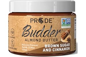 PRIDE FOODS EST 2018 Pride Foods Budder Clean Gourmet Almond Butter, Paleo, Keto, Gluten-Free, Vegan, Peanut-Free, Non-GMO, No Artificial Flavors, Perfect for Spreads, Snacks, & Sandwiches, 11.85 oz, Brown Sugar Cinnamon