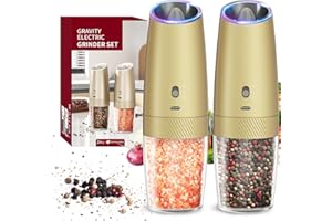 CIRCLE JOY Gravity Electric Salt and Pepper Grinder Set with 2-Speed, Rechargeable Salt and Pepper Grinder Set, Adjustable Coarseness, Whiet LED Light