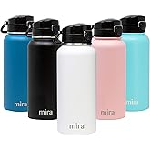 MIRA 32 oz Insulated Water Bottle - Stainless Steel Thermo with One-Touch Quick-Open Spout - Double Wall Hot & Cold (24Hr Cold/12Hr Hot) - White