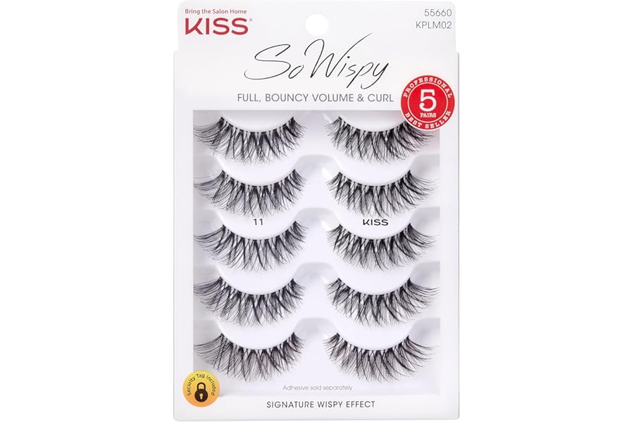 KISS So Wispy, False Eyelashes, ‘Style #11’, 12mm, Includes 5 Pairs Of Lashes, Easy to Apply, Reusable Lash Clusters