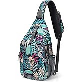 G4Free Sling Bag RFID Blocking Sling Backpack Crossbody Chest Bag Daypack for Hiking Travel(Blue Leaf)