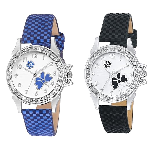 Analogue Blue Black Dial Womens Combo Pack of 2 Watches-(322-323)
