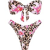 ZAFUL Knotted Bandeau Bikini for Women Strapless Swimsuits High Cut Bathing Suit Sexy Cheeky Tie Side Swimwears