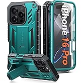 FNTCASE for iPhone 16 Pro Case: Military Grade Drop Proof Protection Mobile Cover with Kickstand | Matte Textured Rugged Shockproof TPU | Protective Sturdy Phone Case - 6.3 inch Green