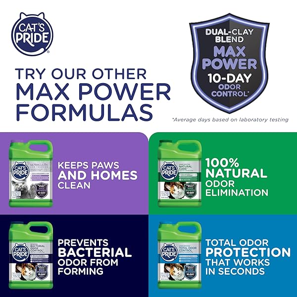 CAT’S PRIDE MAX POWER: TOTAL ODOR CONTROL – UP TO 10 DAYS OF POWERFUL ODOR CONTROL – STRONG CLUMPING – 99% DUST FREE – MULTI-CAT LITTER, SCENTED, 15 POUNDS