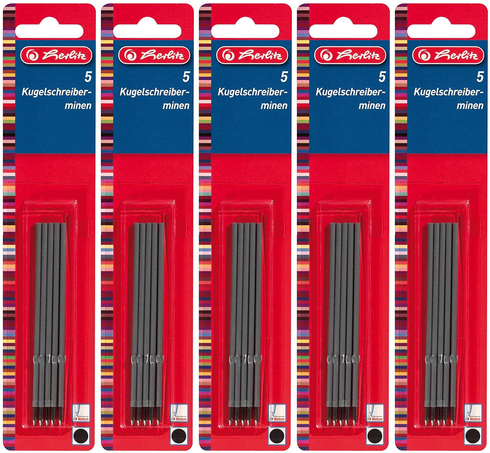 Herlitz Ballpoint Pen Refill X-20 Pack of 5 on Blister Card Black (5X Black)