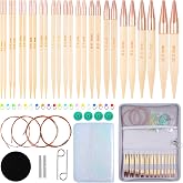 BsHooker Bamboo Interchangeable Circular Knitting Needles Set with Case | 4.3Inch,13 Pairs,3mm-10mm Knitting Needles Kit with 4 Flexible Cables US 2.5-15