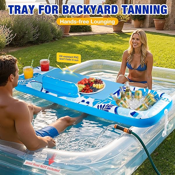 AYEBOOVI EXTRA LARGE INFLATABLE TANNING POOL FLOAT TRAY – 61″ L X 18″ W NON-SLIP SUNBATHING BED TRAY WITH COOLER ICE BAR FOR TANNING LOUNGE RAFT & BLOW UP SUNTAN TUB POOL STUFF PARTY GIFTS