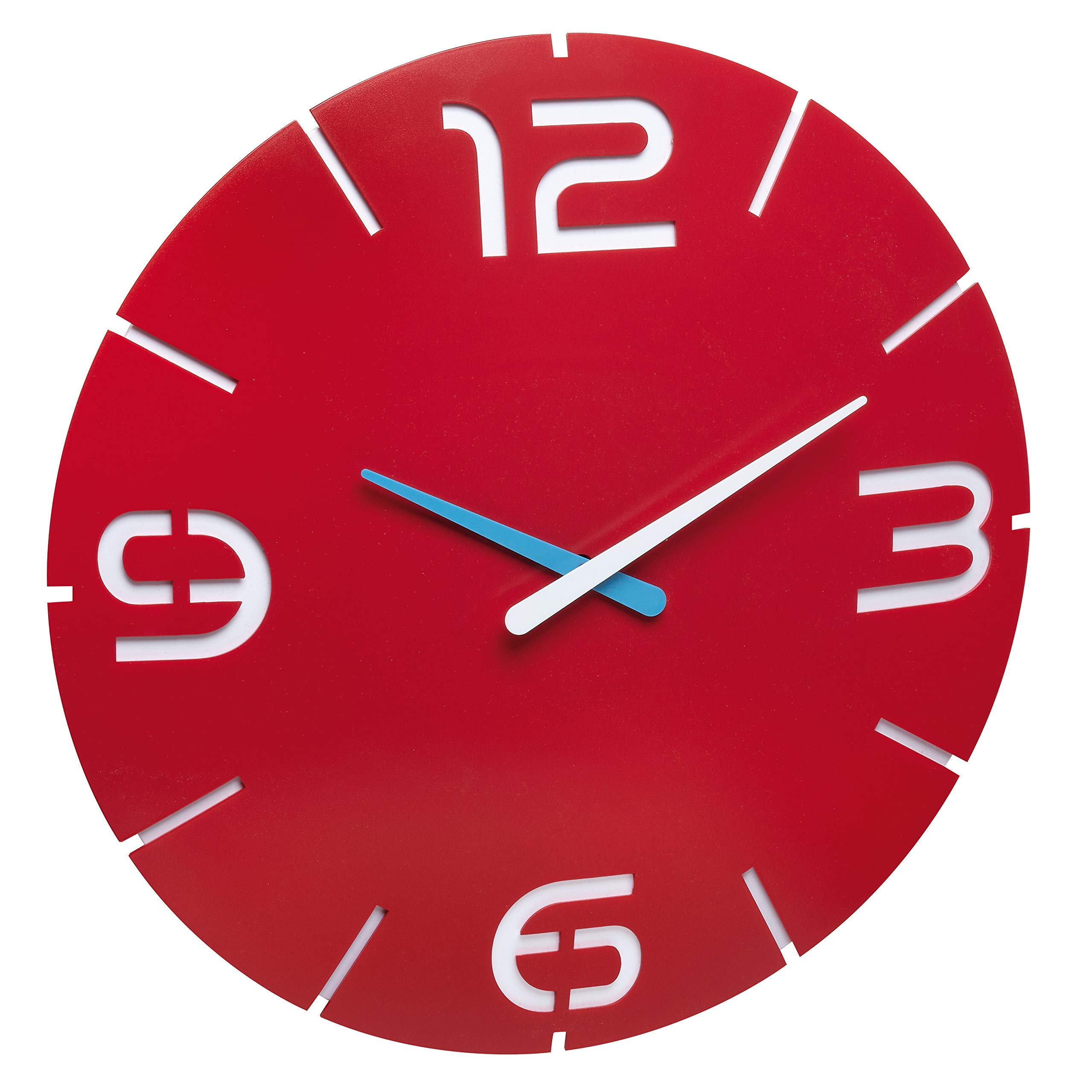 TFA Dostmann Contour Designer Wall Clock, 60.3047.05, two-layered sandwich dial, quartz clock, red/white