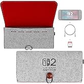 Kingshion Felt Carrying Bag Compatibility with 2025 Switch 2, Double-mouth Portable Travel Bag Ultra Slim Felt Pouch with 5 Game Cartridges Holders for Switch 2 - Light gray