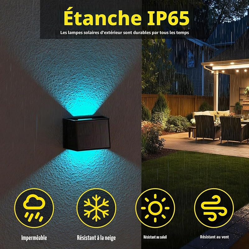 Lampe Solaire Murale Exterieur RVB IP65 Étanche pour Jardin 2 Pièces