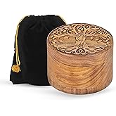 Small Wooden Urn for Human & Pet Ashes – Handcrafted Tree of Life Mini Memorial Keepsake – Decorative Round Cremation Urn for Dogs, Cats & Loved Ones