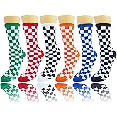 woosnscly Womens Funny Crazy Socks Checkered Crew Socks Fashion Novelty Socks Cool Colorful Design Sports Athletic Socks