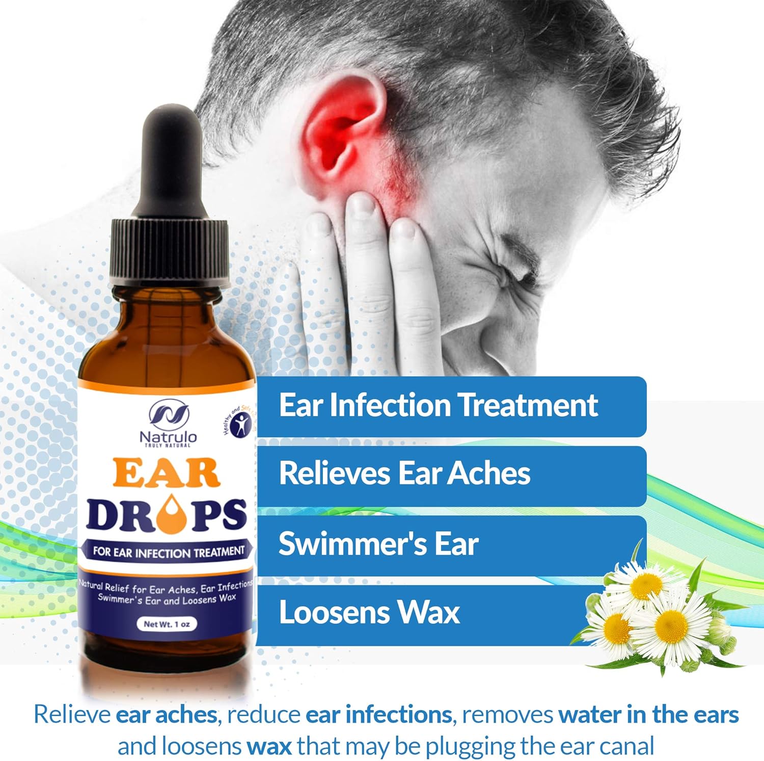 Natrulo Natural Ear Drops for Ear Infection Treatment - Homeopathic, Herbal Eardrops for Adults, Children & Pets - Relieves Ear Aches, Infections, Swimmer's Ear, Loosens Wax - Kids Safe, Made in USA: Health & Personal Care