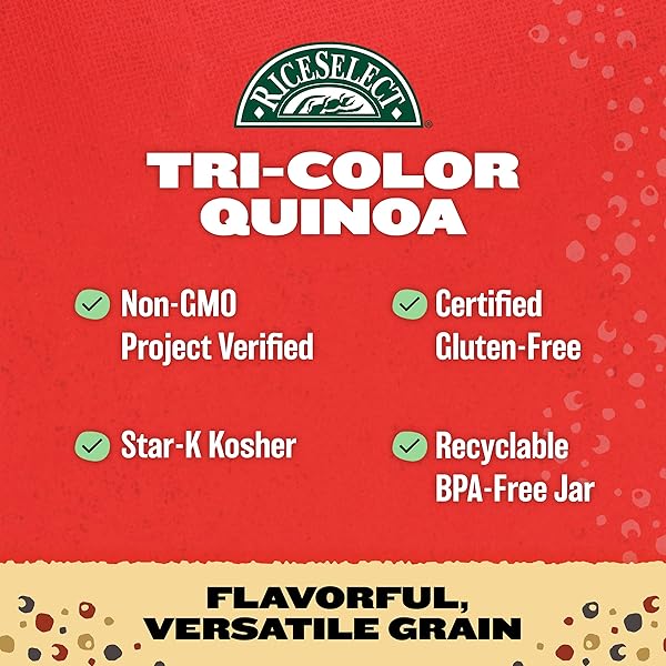 RICESELECT TRI-COLOR QUINOA, PREMIUM GLUTEN-FREE SEED, STAR-K KOSHER, AND NON-GMO QUINOA, 22-OUNCE JAR