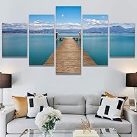 SIGNWIN 5 Panel Canvas Wall Art Modern Art Farmhouse/Country Lake Multicolor Nature Photography Relax/Calm for Home Decorations Ready to Hang - 60