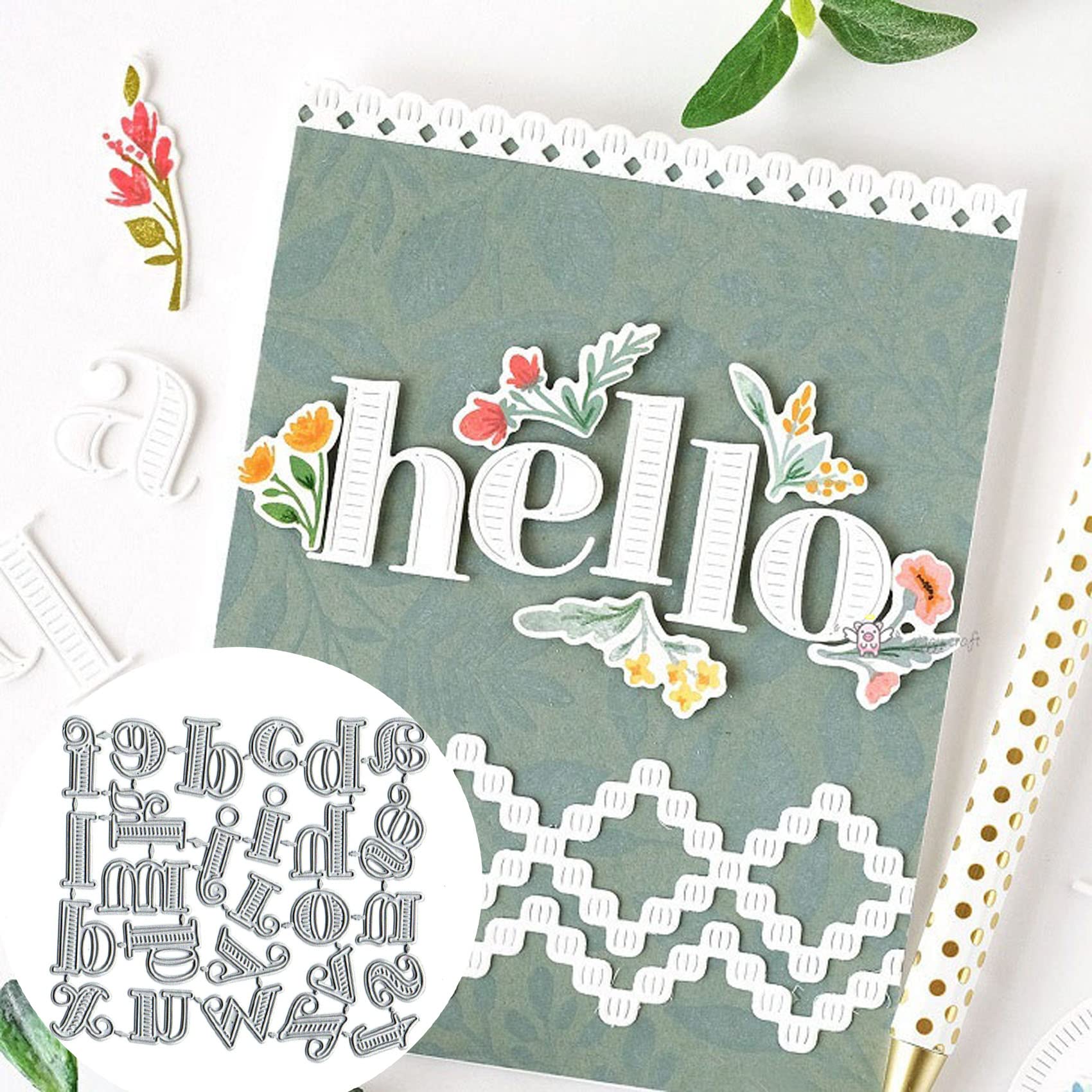 lilyshopingstore Line Letter Word Metal Die Cuts,26 Lace Letters Flower Leaf Stripe Cutting Dies Cut Stencils DIY Scrapbooking Photo Album Decorative Embossing Paper Card Making