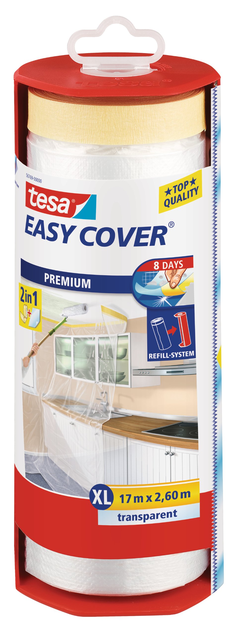 Tesa 56769-00000-02 Easy Cover Premium Dust Sheeting in Dispenser, 17m x 2.6m