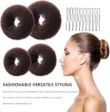 YHQZ 4 Pcs Brown Ring Donut Bun Shaper Set w/ 20 Hair Pins Kids Women view 6