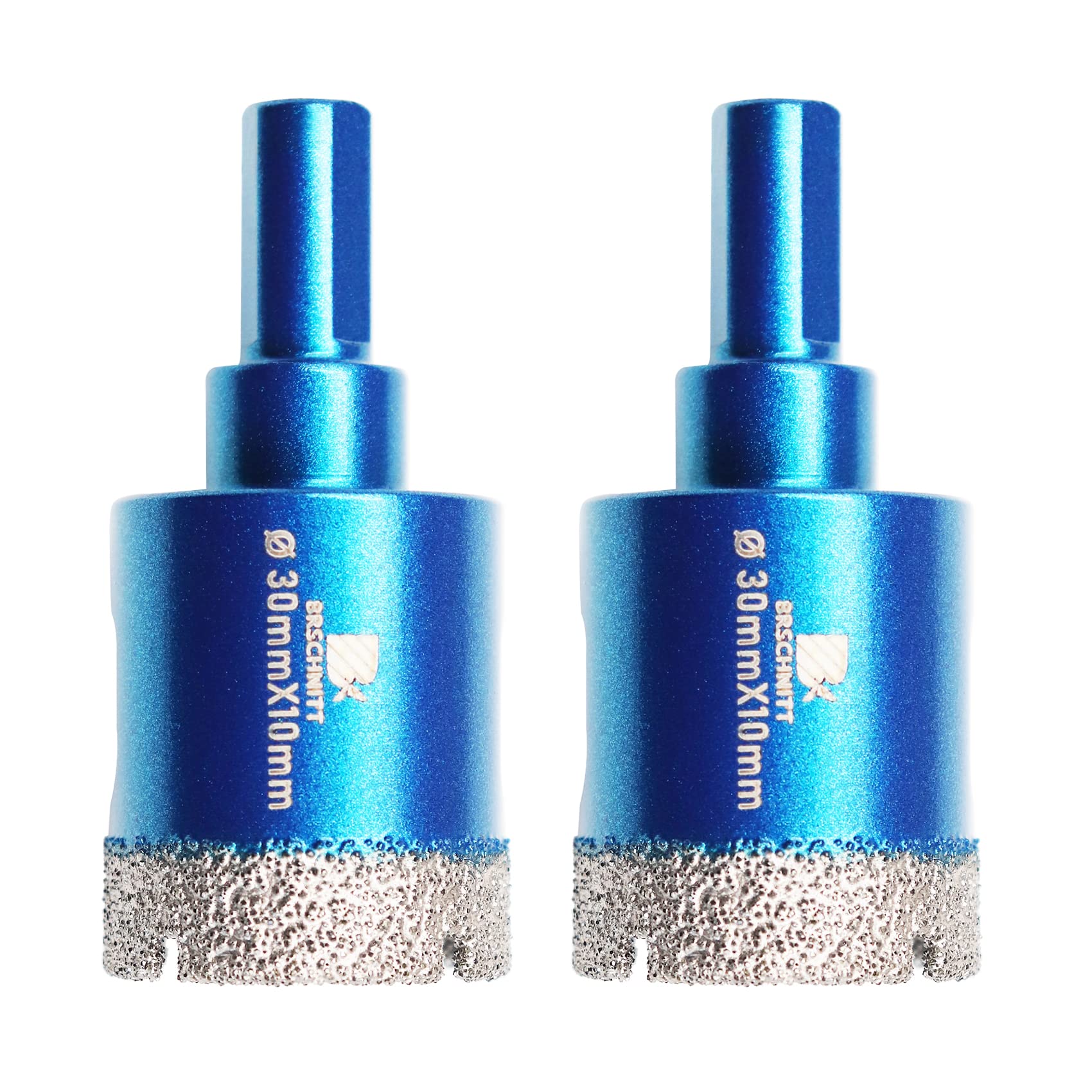 Dry Diamond Core Drill Bit Set,BRSCHNITT 2pcs/pack 30mm Diamond Hole Saw Core Drill Bit with Triangle Shank for Porcelain Tile Ceramic Stone Granite Marble