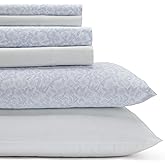 Laura Ashley - King Sheets, Cotton Percale 6-Piece Bedding Set, Crisp & Cool Home Decor (Belle Blue Cashmere, King)