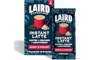 Laird Superfood Sweet and Creamy Instant Latte with Adaptogens, 5 pk Sachets