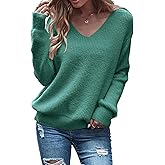 Eurivicy Women's Long Sleeve V Neck Pullover Tops Oversized Chunky Knitted Loose Jumper Sweaters