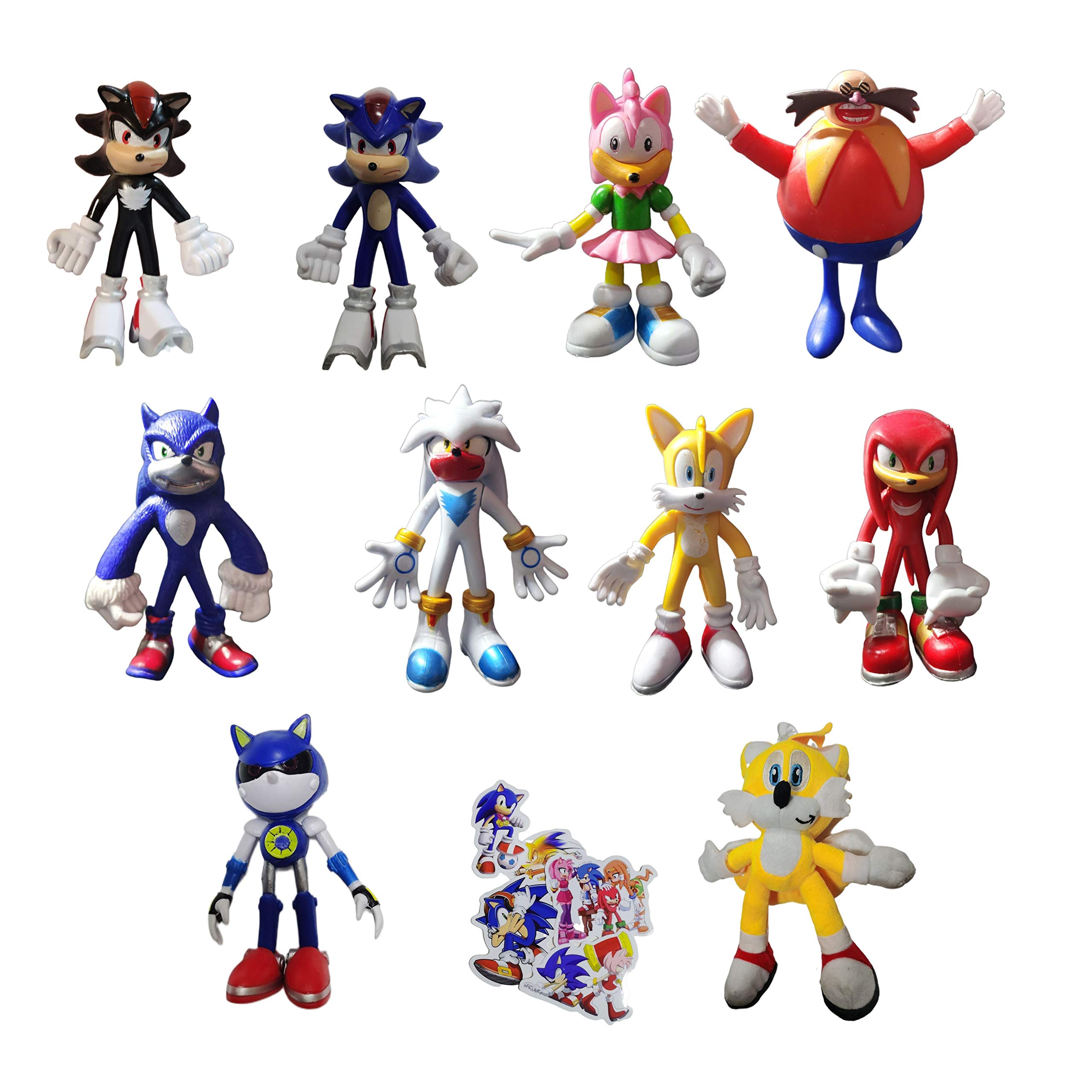 Soft Doll 9pcs/set figure+1plush Sonic plush toy Amy rose sonic-shadow-silver the hedgehog Tails Knu