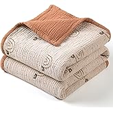 lulumoon Muslin Baby Blanket - Cotton Quilt Blankets for Toddlers - Reversible Nursery Crib Blanket for Baby Boys and Girls 47"x47"(Caramel Rainbow)