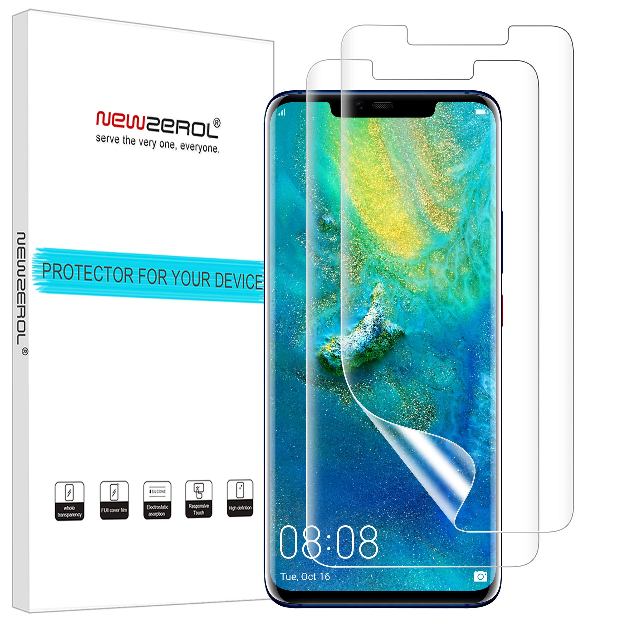 NEWZEROL (2 Pack Soft TPU Screen Protector for Huawei Mate 20 Pro – Full Coverage Edge-to-Edge Protection, HD Clarity, Anti-Scratch, Bubble-Free Installation