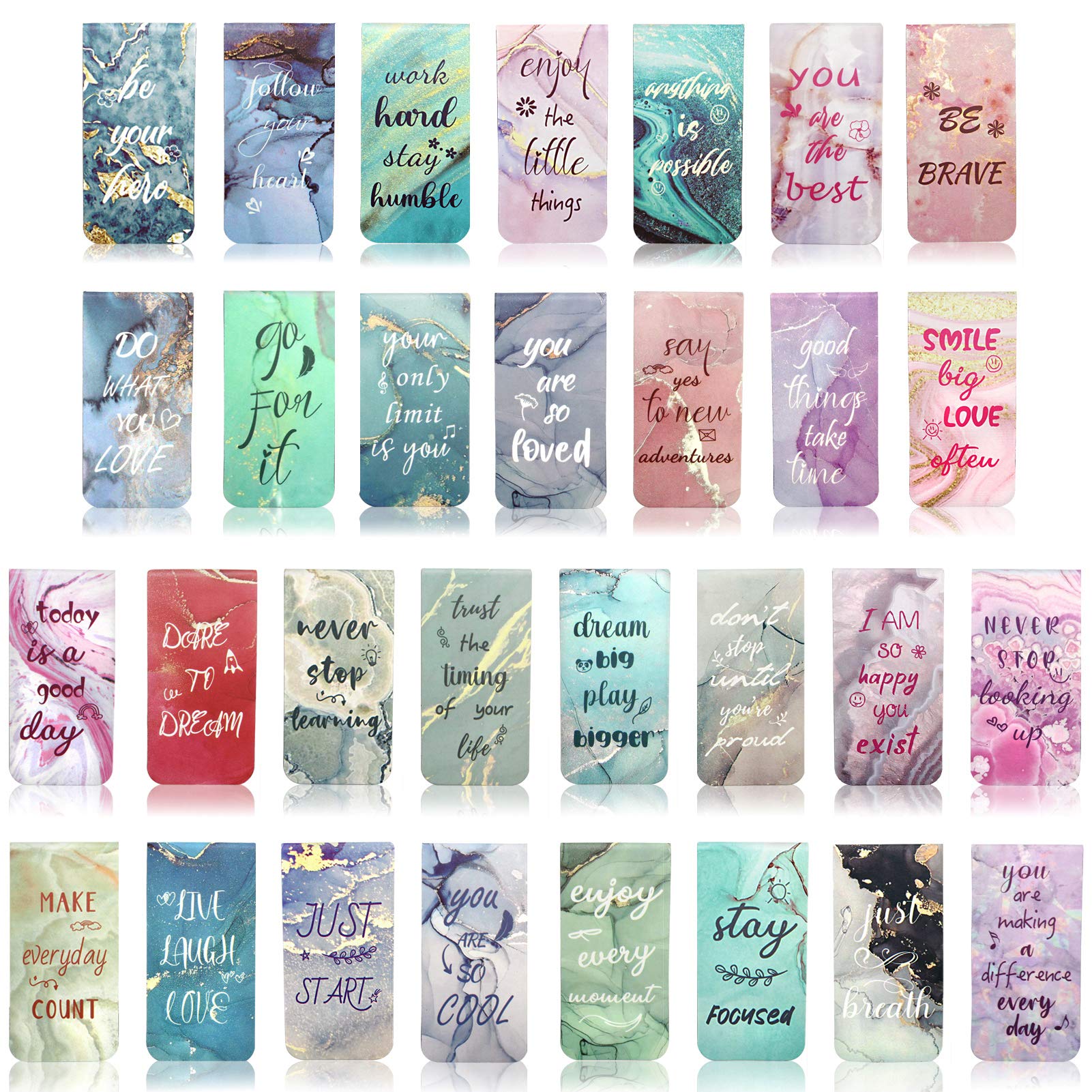Hioph 30 Pieces Inspirational Marble Magnetic Bookmarks Page Clips Bookmarks for Students Teachers School Home Office Supplies, 30 Styles