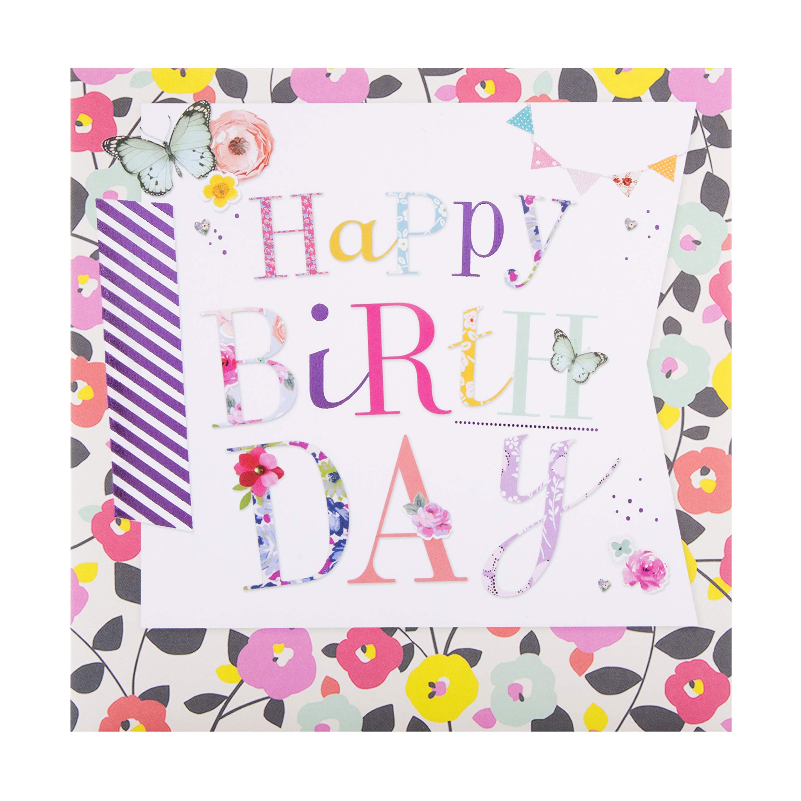 Hallmark Happy Birthday Card, Butterfly & Floral Design, Female Friend, Pink