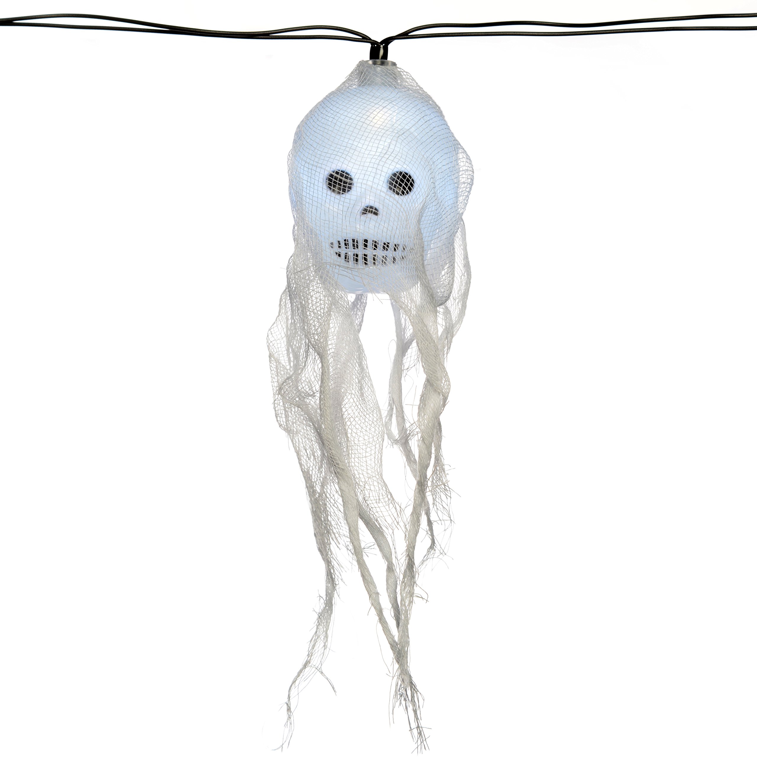 WeRChristmas Skull Lights with Mesh Fabric Shades Halloween Decoration with 20-LED - White