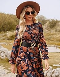 Casual Dresses for Women Fall Floral Smocked Midi