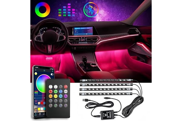 Megulla Car LED Lights Interior, Car Accessories for Men and Women, RGB Car Interior Lights with Bluetooth App and Remote Con