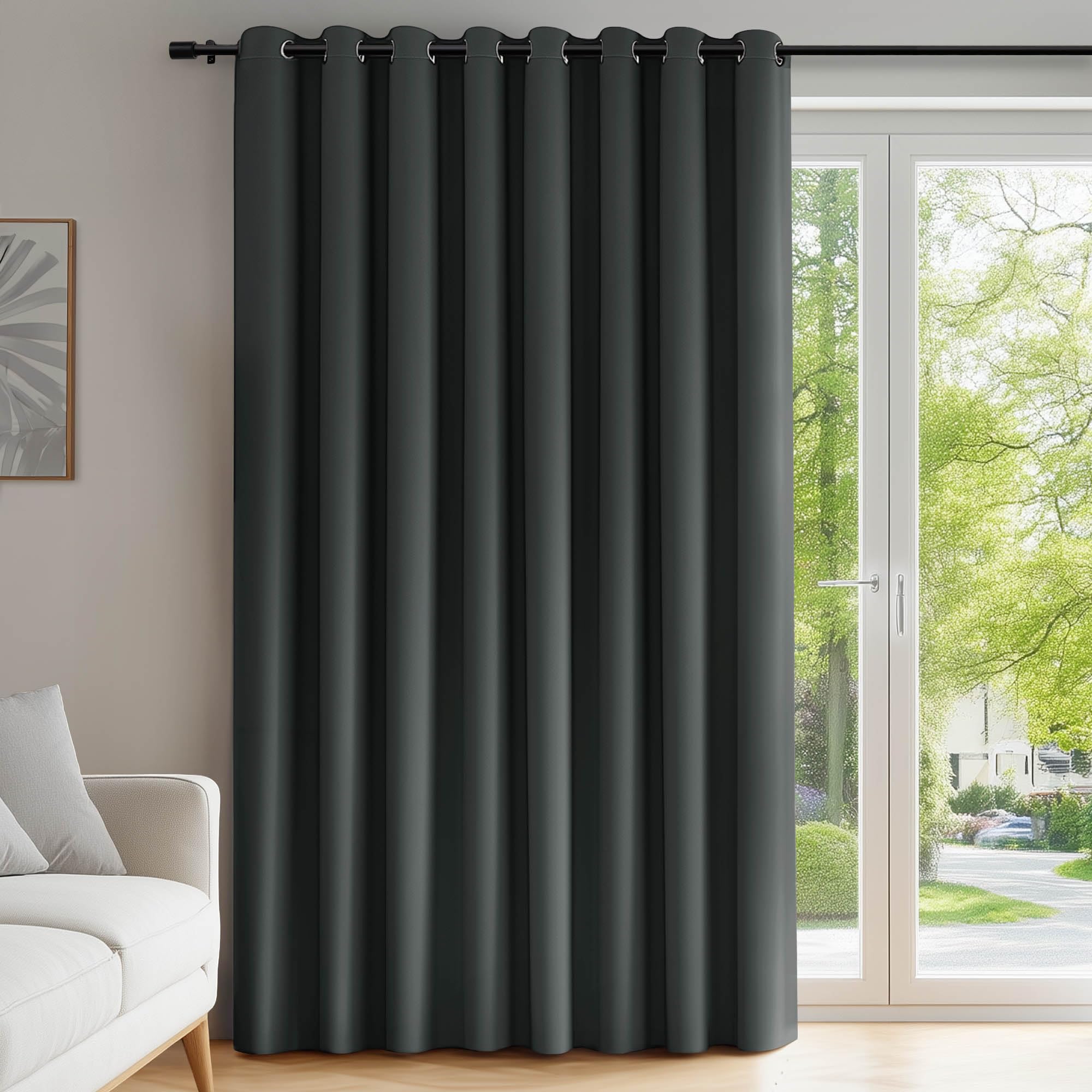 Deconovo Super Soft Window Treatment Eyelet Thermal Insulated Wide Width Blackout Curtain for Kidsroom 100 x 95 Inch Dark Grey 1 Panel